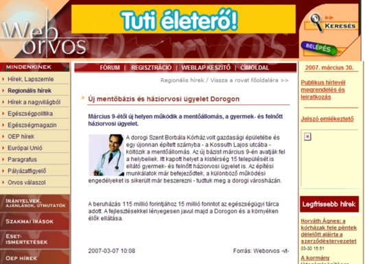 Tudósítás a WEBORVOS honlapon